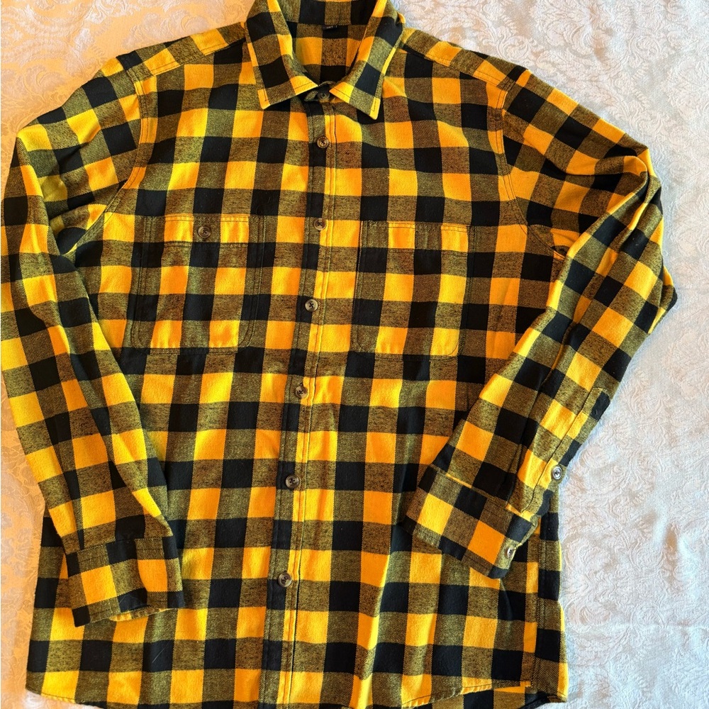 Classic Men’s Flannel -Yellow & Black Plaid Button-Down Shirt